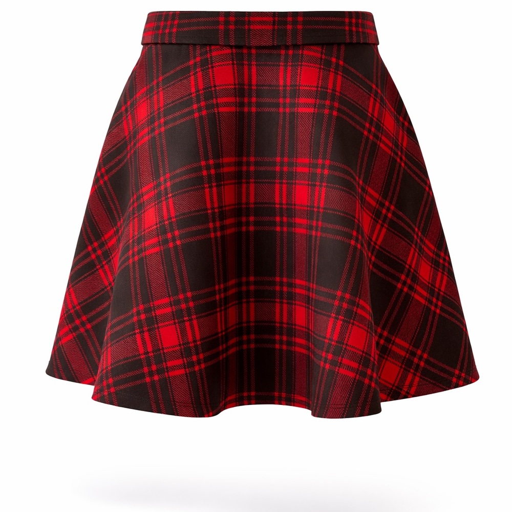 Hot Topic Red Plaid Skater Zipper Skirt Womens SZ L Witchy Vamp Goth Dystopia - Picture 7 of 9